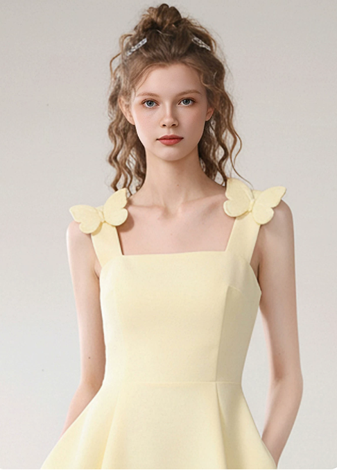 Sweet Homecoming Dress Square Butterfly Flower Prom Dress Back to School Outfits Party Dress D6249