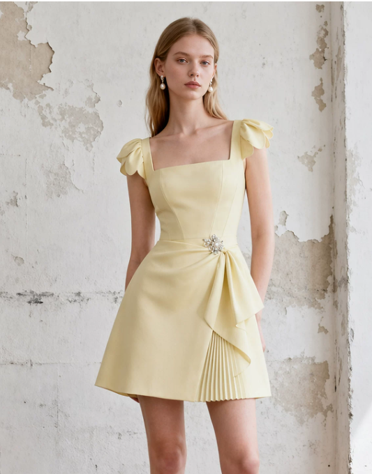 Sweet Homecoming Dress Square Rinestone Pleated Prom Dress Back to School Outfits Party Dress D6251