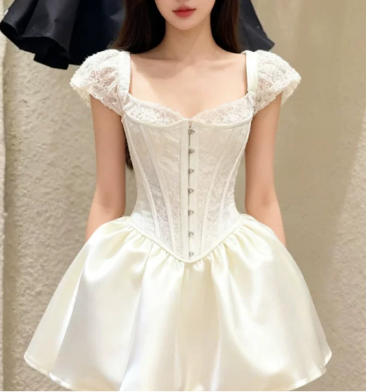 Stunning Homecoming Dress Square Lace Prom Dress Back to School Outfits Party Dress D6255
