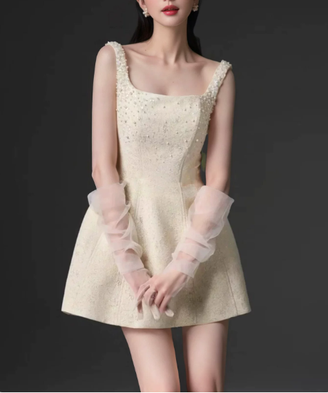 Elegant Homecoming Dress Square Pearl Prom Dress Back to School Outfits Party Dress D6267