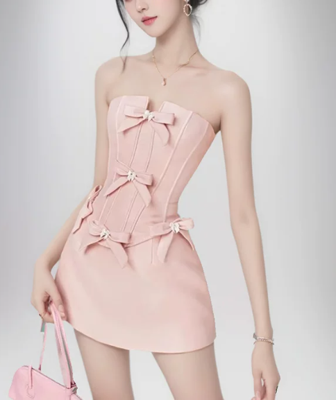 Sweet Homecoming Dress Strapless Bowknot Prom Dress Back to School Outfits Party Dress D6302