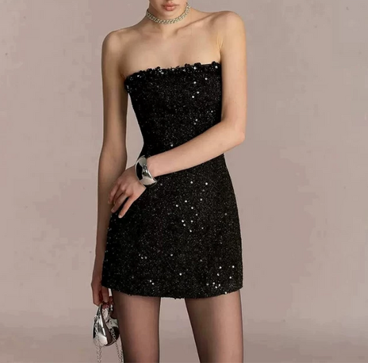 Shiny Homecoming Dress Strapless Sequins Dress Back to School Outfits Party Dress D6329