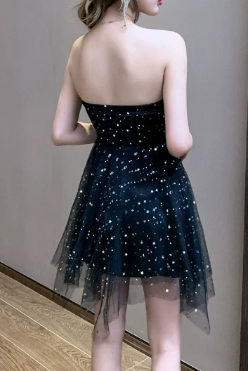 New Homecoming Dress V Neck Rinestone Tulle Dress Back to School Outfits Party Dress D6344