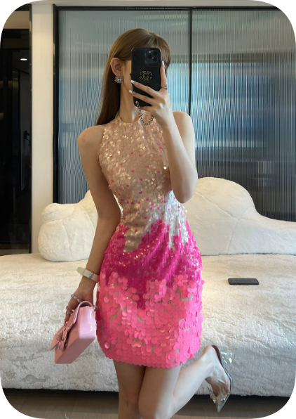 New Homecoming Dress Halter Sequins Dress Back to School Outfits Party Dress D6372
