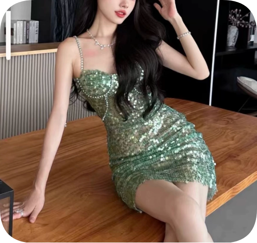 Shiny Homecoming Dress Spaghetti Strap Sequins Dress Back to School Outfits Party Dress D6380