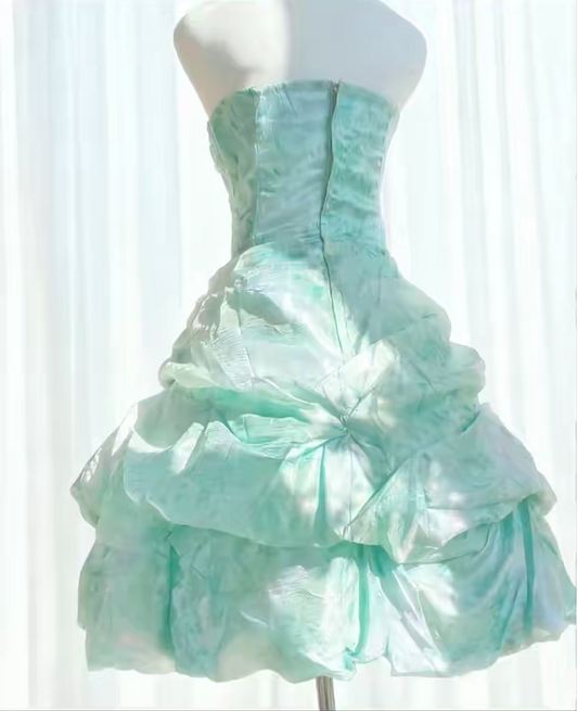 Stunning Homecoming Dress Strapless Pleated Flower Back to School Outfits Party Dress D6444