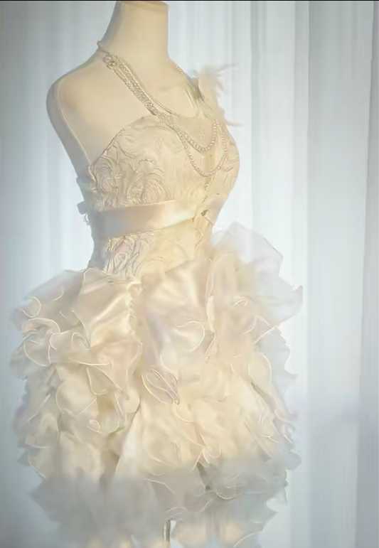 Stunning Homecoming Dress Strapless Tulle Cascade Dress Back to School Outfits Party Dress D6440