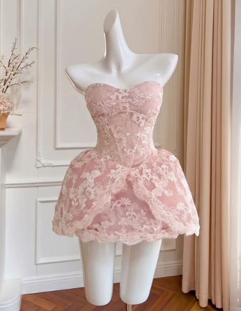 Elegant Homecoming Dress Sweetheart Lace Back to School Outfits Party Dress D6507