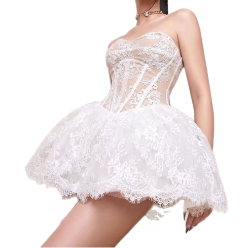 Elegant Homecoming Dress Sweetheart Lace Back to School Outfits Party Dress D6507