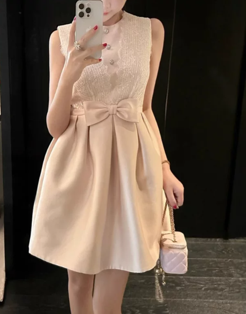 Elegant Homecoming Dress Jewel Bowknot Back to School Outfits Party Dress D6517