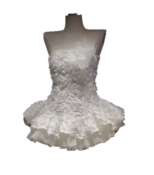 Elegant Homecoming Dress Strapless Flower Back to School Outfits Party Dress D6524
