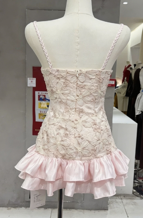 Sweet Homecoming Dress Spaghetti Strap Flouncing Back to School Outfits Party Dress D6554