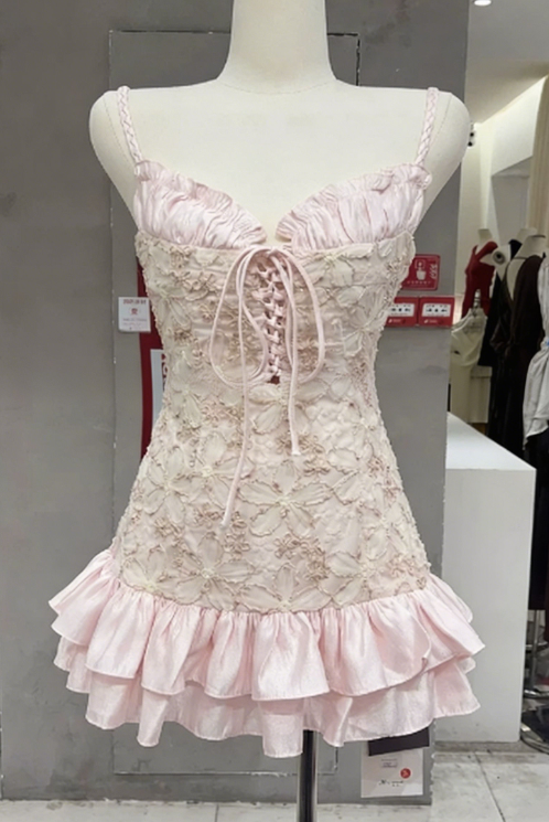 Sweet Homecoming Dress Spaghetti Strap Flouncing Back to School Outfits Party Dress D6554
