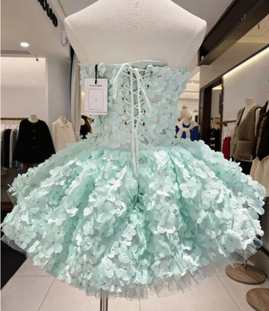Beauty Homecoming Dress Strapless Flower Back to School Outfits Party Dress D6556
