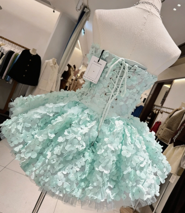 Beauty Homecoming Dress Strapless Flower Back to School Outfits Party Dress D6556