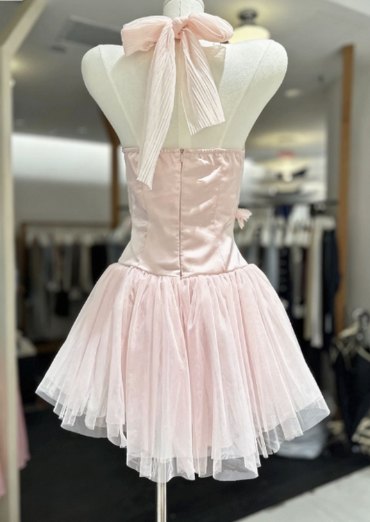 Beauty Homecoming Dress Spaghetti Strap Flower Tulle Back to School Outfits Party Dress D6570