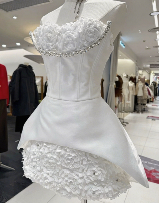 Stunning Homecoming Dress Strapless Flower Rinestone Back to School Outfits Party Dress D6571
