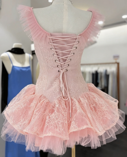 Sweet Homecoming Dress Sheer Strap Bowknot Lace Back to School Outfits Party Dress D6573