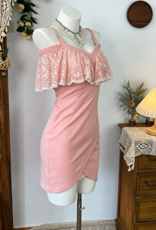 Sweet Homecoming Dress Spaghetti Strap Lace Back to School Outfits Party Dress D6590