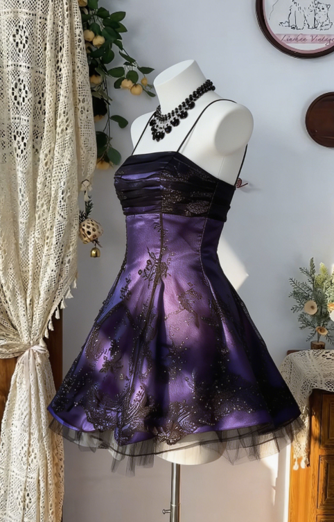 Stunning Homecoming Dress Spaghetti Strap Lace Back to School Outfits Party Dress D6592