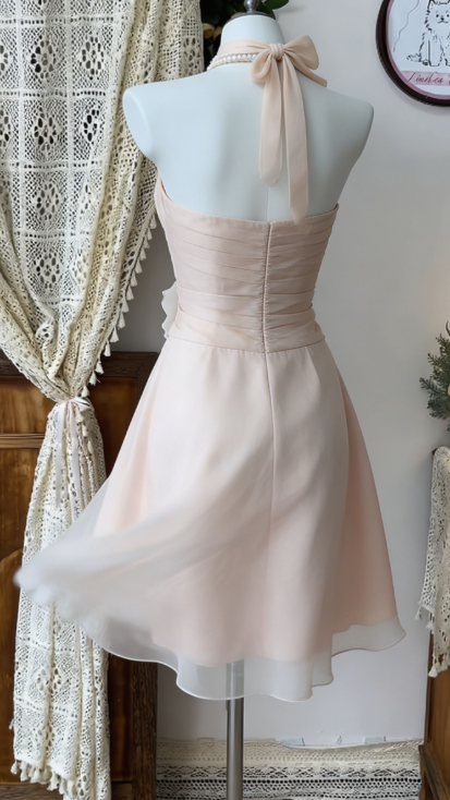 Beauty Homecoming Dress Halter Pleated Back to School Outfits Party Dress D6602