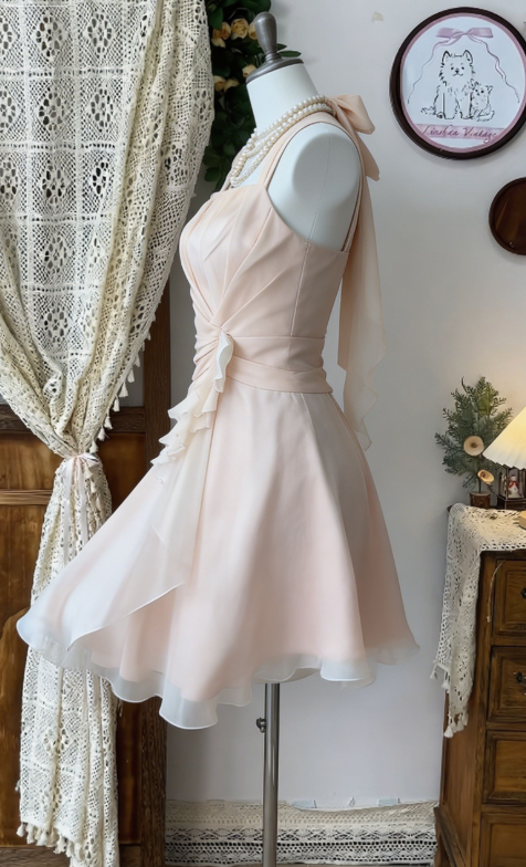 Beauty Homecoming Dress Halter Pleated Back to School Outfits Party Dress D6602