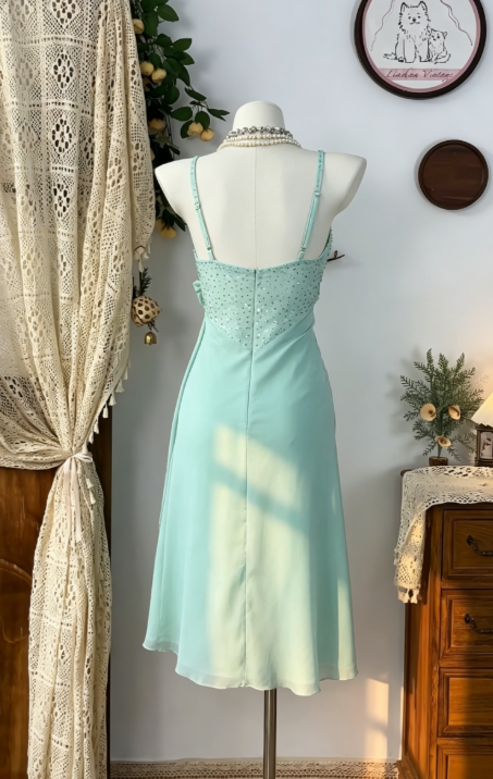 Beauty Homecoming Dress Spaghetti Strap Bowknot Rinestone Back to School Outfits Party Dress D6601