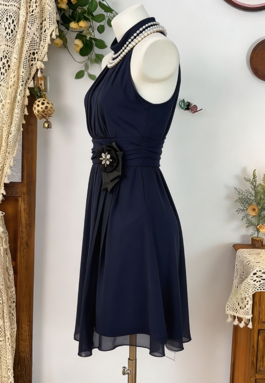 Elegant Homecoming Dress Halter Pleated Flower LaceBack to School Outfits Party Dress D6588