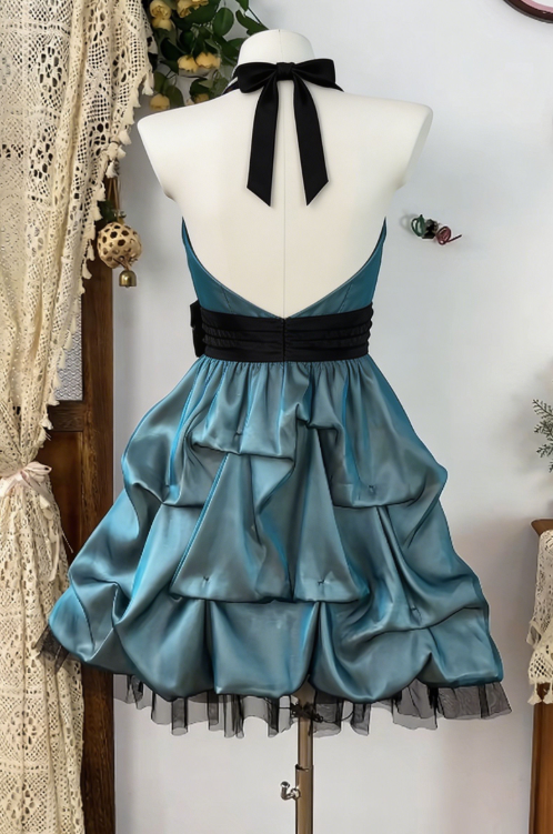 Elegant Homecoming Dress Halter Bowknot Cascade Lace Back to School Outfits Party Dress D6589