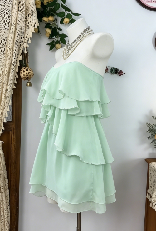 Pretty Homecoming Dress Strapless Cascade Back to School Outfits Party Dress D6609