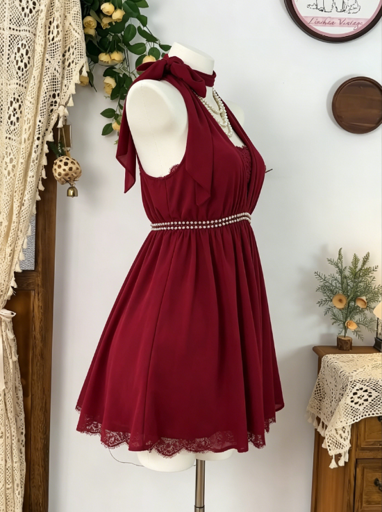 Pretty Homecoming Dress Halter Rinestone Pleated Back to School Outfits Party Dress D6607