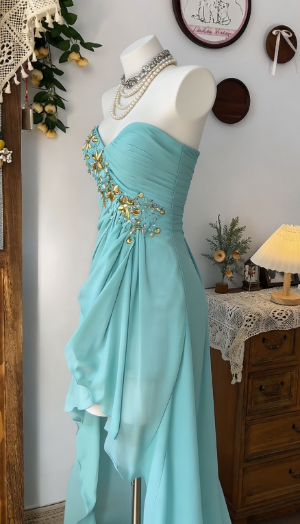 Chic Homecoming Dress Sweetheart Pleated Rinestone Hi-Lo Back to School Outfits Party Dress D6611