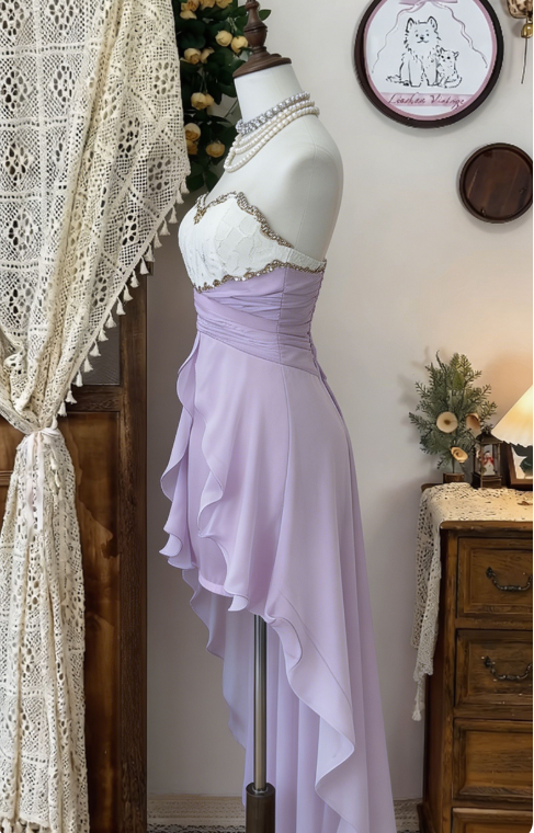Chic Homecoming Dress Sweetheart Rinestone Pleated Hi-Lo Back to School Outfits Party Dress D6613