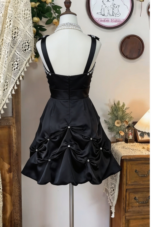 Chic Homecoming Dress V Neck Rinestone Pearl Bowknot Back to School Outfits Party Dress D6615