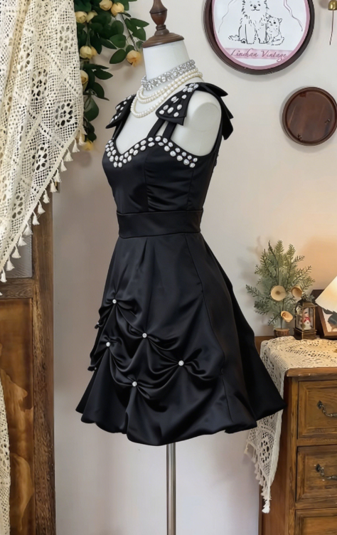 Chic Homecoming Dress V Neck Rinestone Pearl Bowknot Back to School Outfits Party Dress D6615