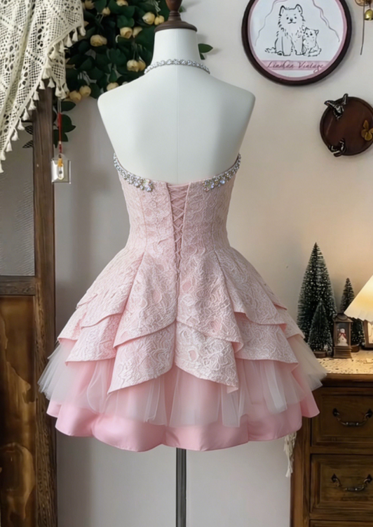Chic Homecoming Dress Sweetheart Rinestone Cascade Back to School Outfits Party Dress D6628