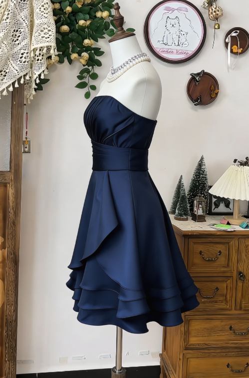Chic Homecoming Dress Strapless Pleated Back to School Outfits Party Dress D6629