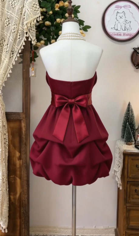 Sweet Homecoming Dress Strapless Bowknot Cascade Back to School Outfits Party Dress D6631