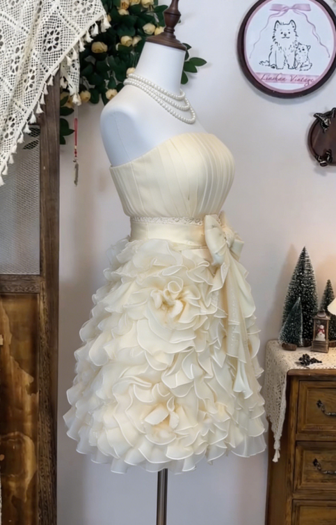 Sweet Homecoming Dress Strapless Bowknot Tulle Cascade Back to School Outfits Party Dress D6633