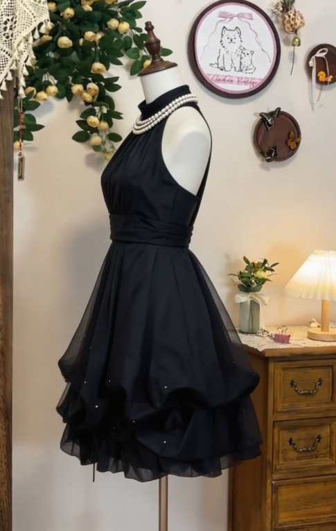 Simple Homecoming Dress Halter Pearl Back to School Outfits Party Dress D6635