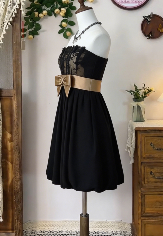 Beauty Homecoming Dress Strapless Lace Bowknot Back to School Outfits Party Dress D6641