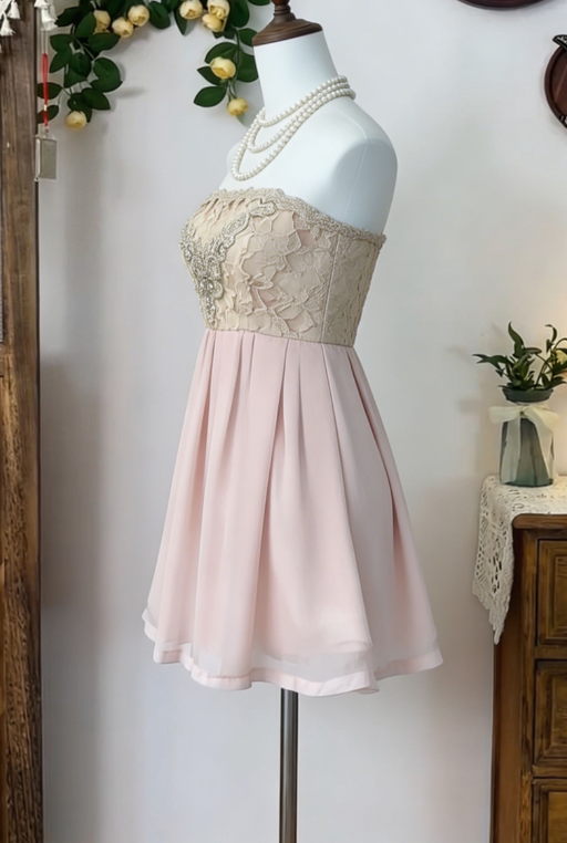Beauty Homecoming Dress Strapless Lace Back to School Outfits Party Dress D6640