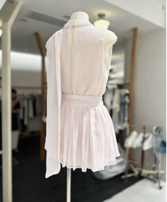 New Homecoming Dress High Collar Pleated Back to School Outfits Party Dress D6785