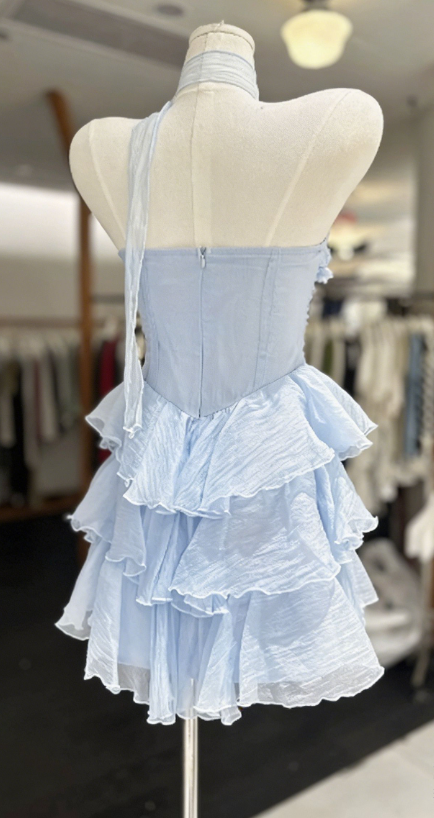 New Homecoming Dress Strapless Cascade Back to School Outfits Party Dress D6784