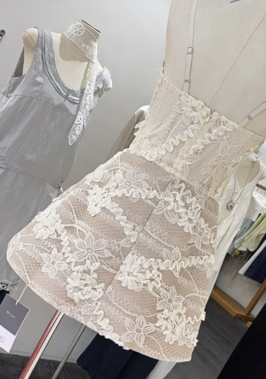 New Homecoming Dress Spaghetti Strap Flower Lace Back to School Outfits Party Dress D6782