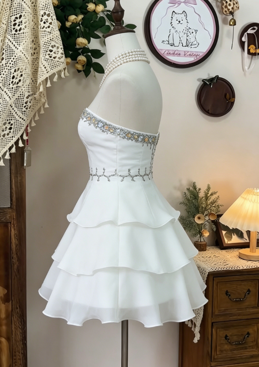 Chic Homecoming Dress Sweetheart Rinestone Cascade Back to School Outfits Party Dress D6623