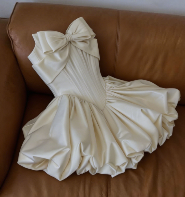 Elegant Homecoming Dress Strapless Pleated Bowknot Back to School Outfits Party Dress D6657