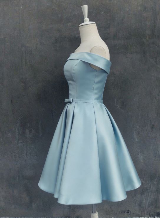 New Homecoming Dress Off the Shoulder Pleated Bowknot Back to School Outfits Party Dress D6679