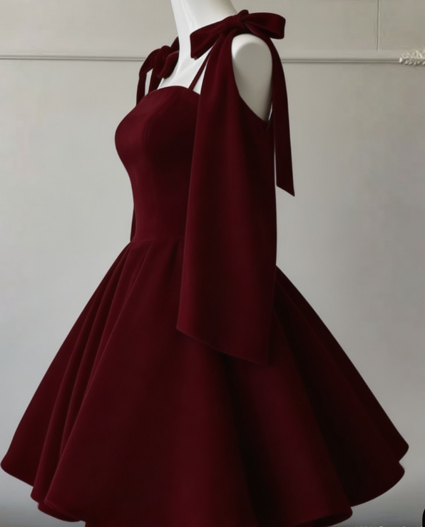 New Homecoming Dress Spaghetti Strap Bowknot Back to School Outfits Party Dress D6683