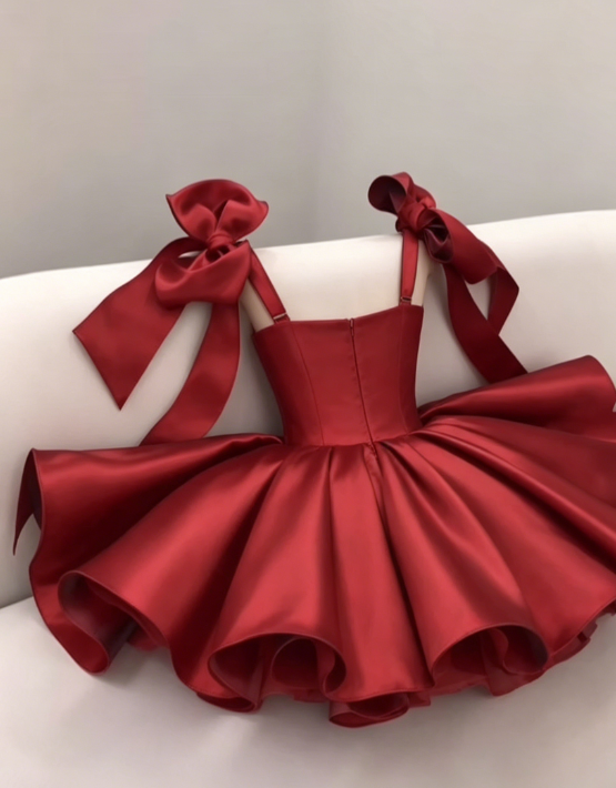 Stunning Homecoming Dress Red Sweetheart Bowknot Pleated Back to School Outfits Party Dress D6702